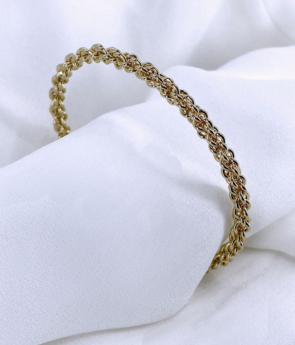 bracelet fin jonc tresse fait à la main plaque or jaune